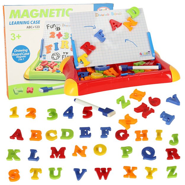 Mokomoji magnetinė lenta skaičiams mokytis, raidės raudonos spalvos