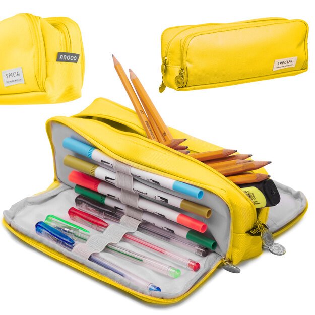 Mokyklinis pieštukinis dėklas trigubas maišelis tuštybės dėklas 3in1 geltonas