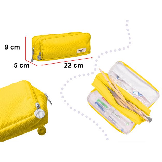 Mokyklinis pieštukinis dėklas trigubas maišelis tuštybės dėklas 3in1 geltonas