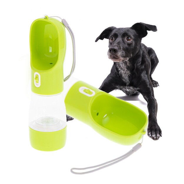 Nešiojamas vandens ir maisto dozatorius šunims žalias