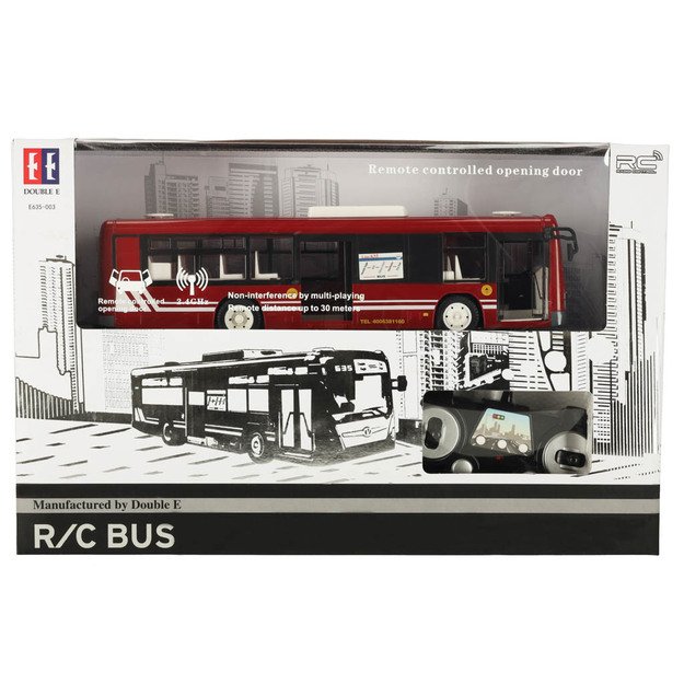 Nuotoliniu būdu valdomas RC autobusas su durimis raudonos spalvos