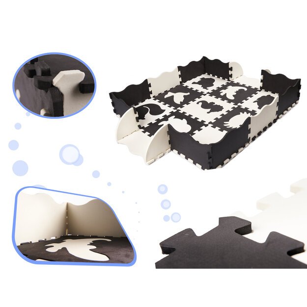 Putplasčio dėlionės kilimėlis / žaidimų kilimėlis vaikams 25 vnt. juodai baltos spalvos