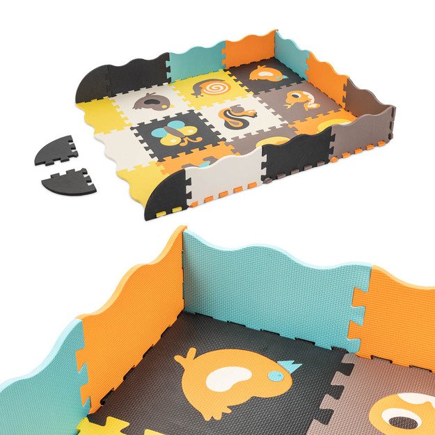 Putplasčio dėlionės kilimėlis / žaidimų kilimėlis vaikams 25vnt. spalvoti gyvūnai 114cm x 114cm x 1cm