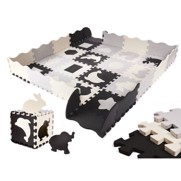 Putplasčio dėlionės kilimėlis / žaidimų kilimėlis vaikams 36el. juoda-pilka-ecru