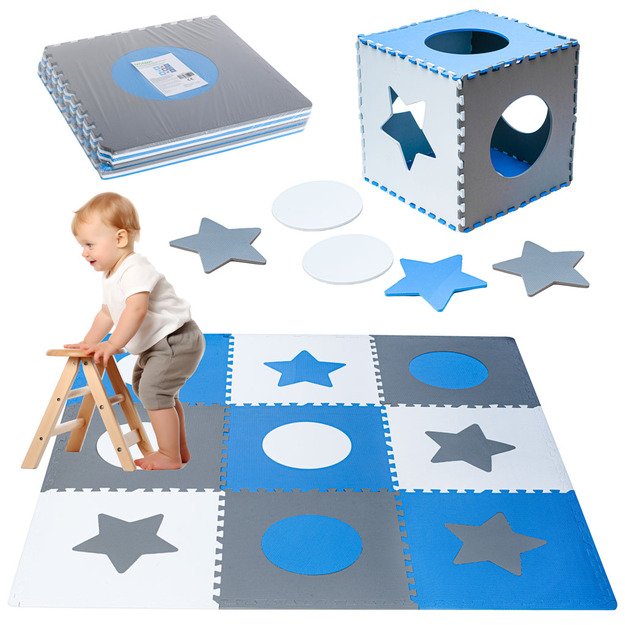 Putų dėlionės kilimėlis vaikams 180x180cm 9 dalių pilkai mėlyna