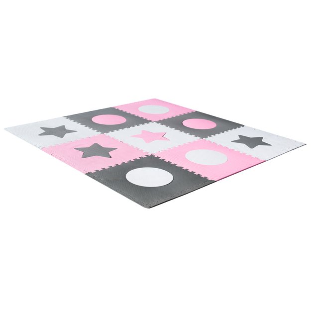 Putų dėlionės kilimėlis vaikams 180x180cm 9 dalių pilkai rožinės spalvos
