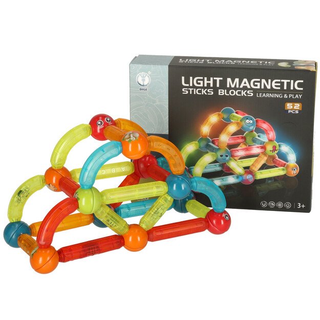 Šviečiančios magnetinės kaladėlės mažiems vaikams 52 elementai