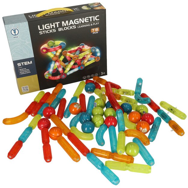 Šviečiančios magnetinės kaladėlės mažiems vaikams 76 elementai