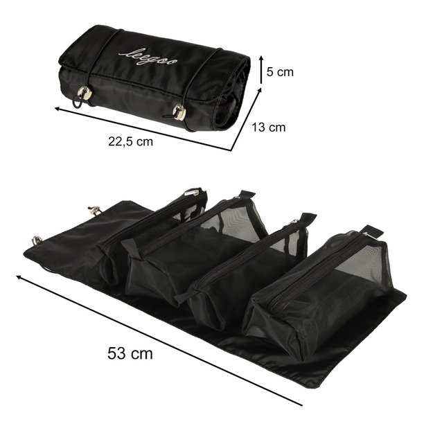 Sulankstomas kosmetikos krepšys kelionės nuimamas roll-up 4in1 didelės talpos nešiojamas juodas