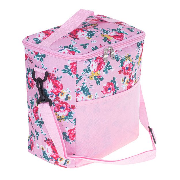 Termo krepšys pietums paplūdimio iškylai 11L rožinės spalvos su gėlėmis