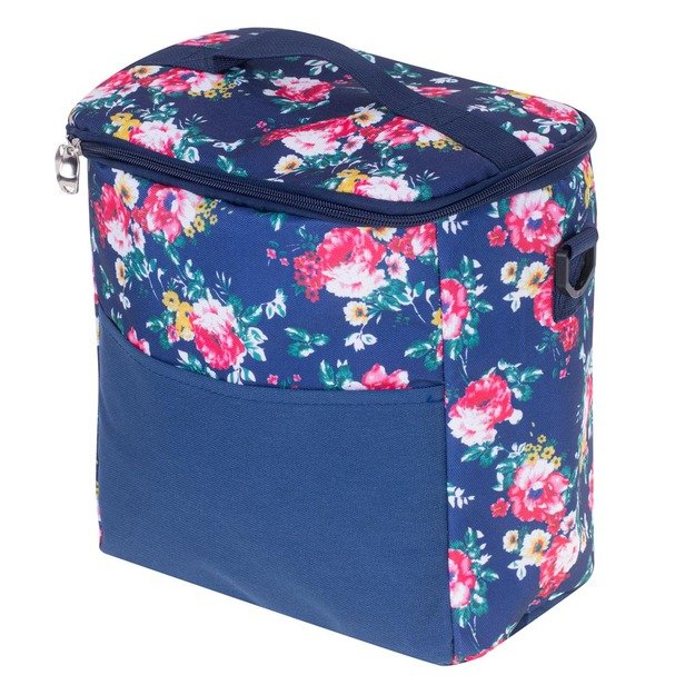 Termo krepšys pietums paplūdimio iškylai 11L tamsiai mėlynos spalvos su gėlėmis