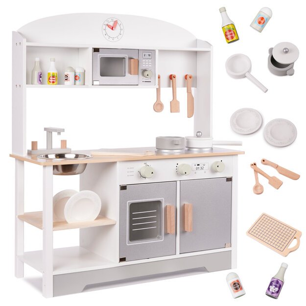 Vaikiška medinė virtuvėlė su priedais MDF MODERN CLASSIC