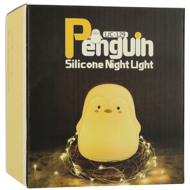Vaikiška silikoninė LED naktinė šviesa balta pingvinas