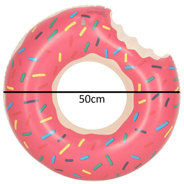 Vaikiškas pripučiamas Donut ratas 50 cm rožinės spalvos