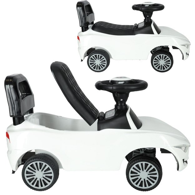 Vaikiškas vežimėlis automobilis su garsu ir šviesomis, baltas