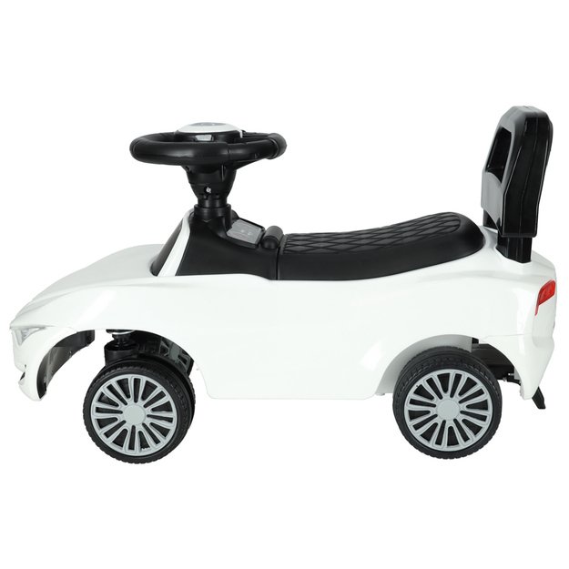 Vaikiškas vežimėlis automobilis su garsu ir šviesomis, baltas