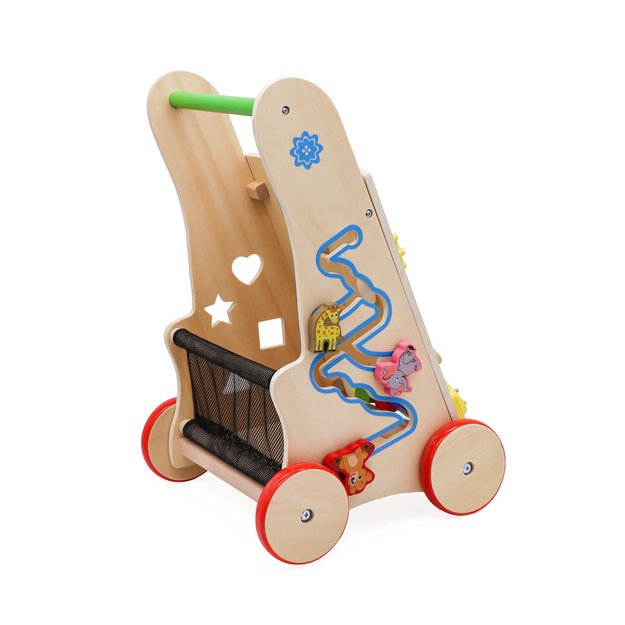Vaikiškas vežimėlis medinis lavinamasis kubas 6in1